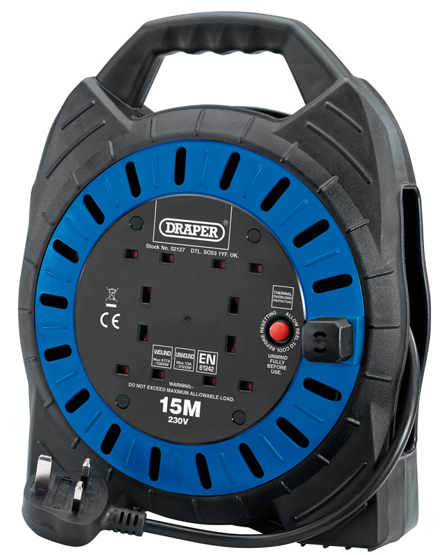 Draper 2127  230V Four Socket Cable Reel, 15m