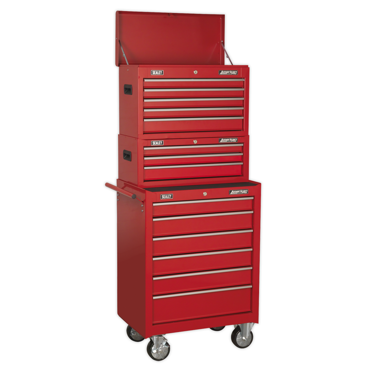 Sealey AP22STACK AP22STACK Topchest, Mid-Box & Rollcab 14 Drawer Stack - Red