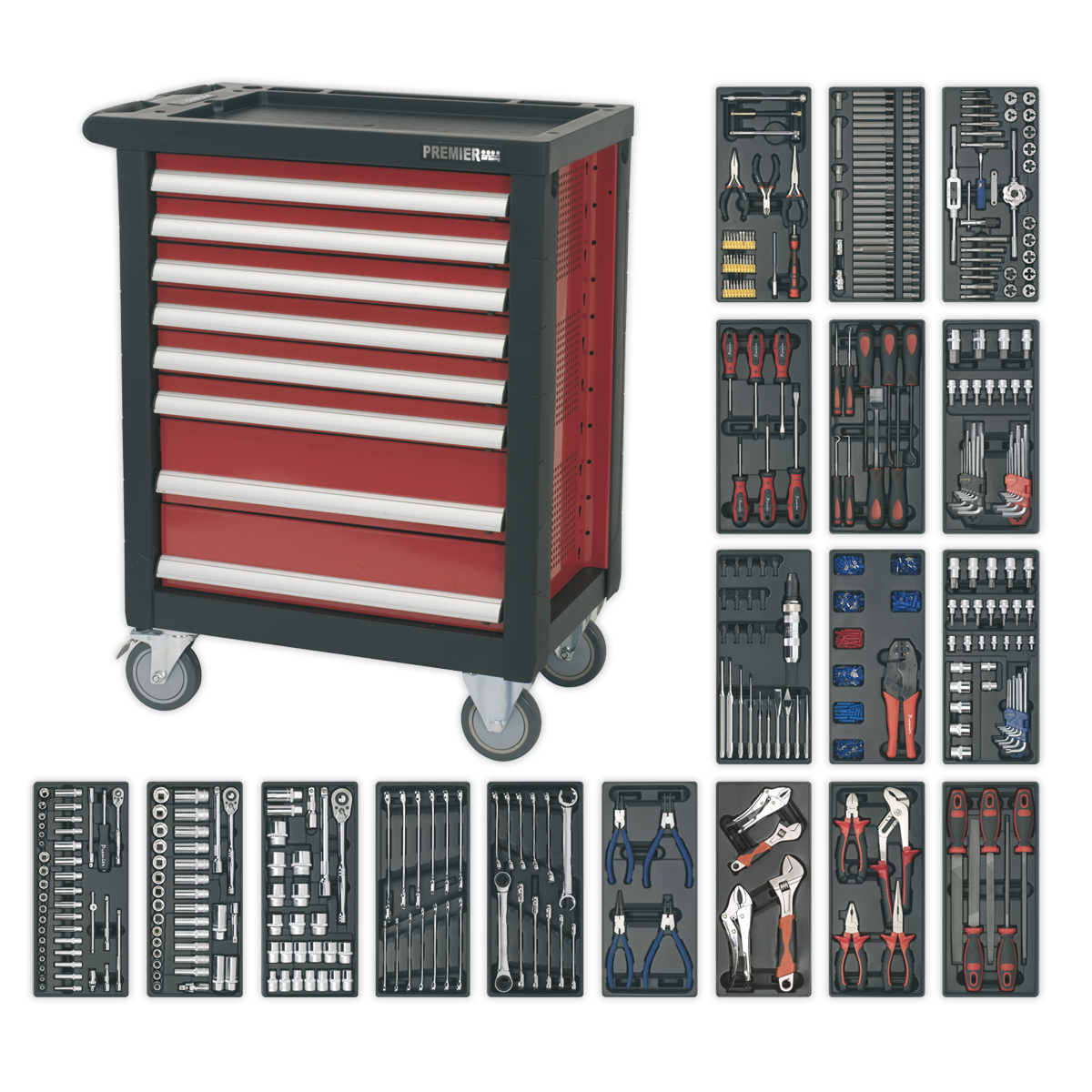 Sealey AP2408TTC08 Rollcab 8 Drawer with Ball-Bearing Slides & 707pc Tool Kit