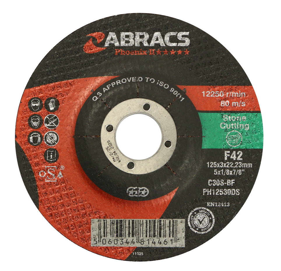 Abracs Phoenix II DPC Stone Cutting Discs, 125mm x 3mm x 22mm - Pack of 25, PH12530DS
