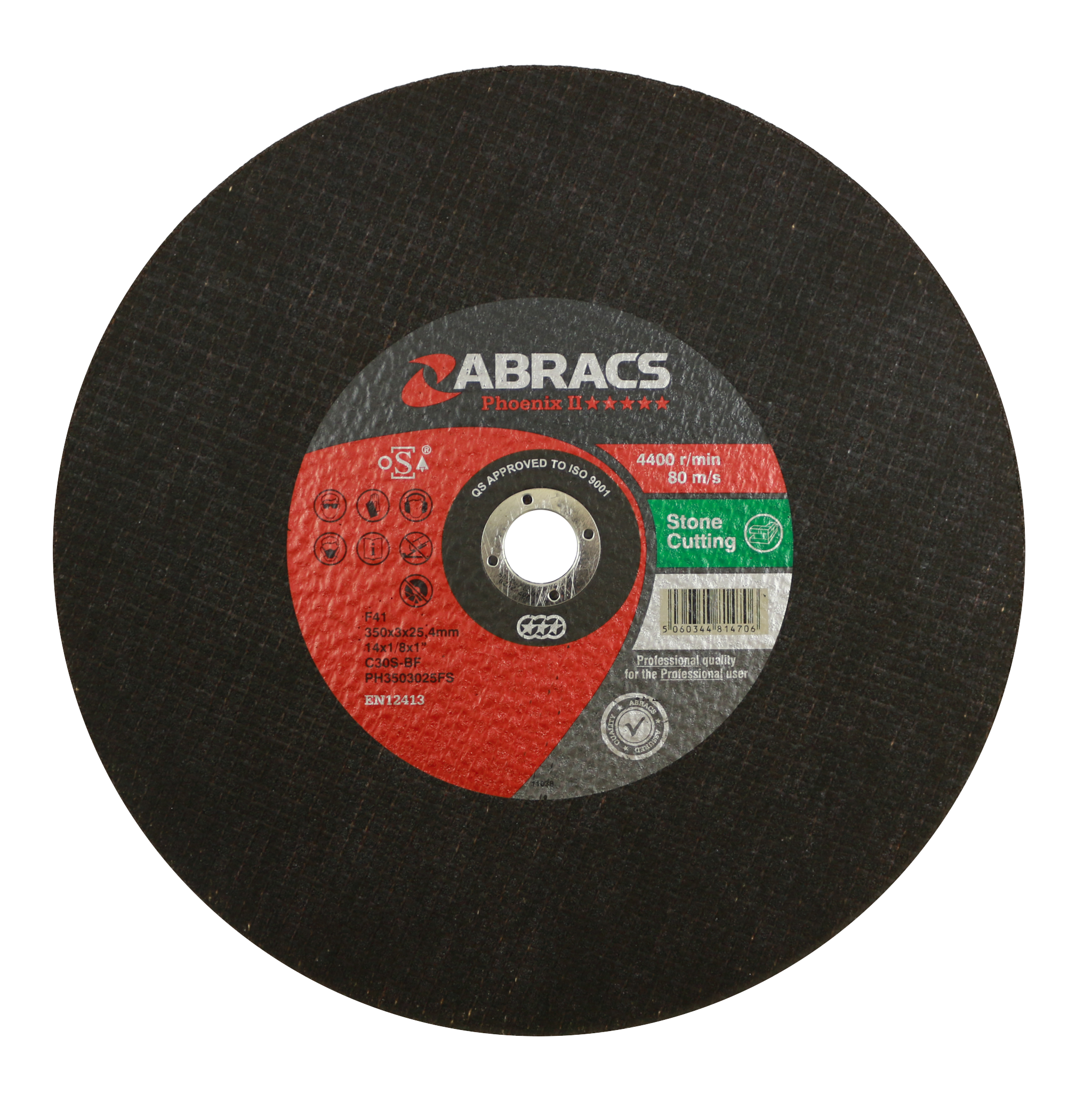Abracs Phoenix II Flat Stone Cutting Discs, 350mm x 3mm x 25mm - Pack of 25,PH3503025FS