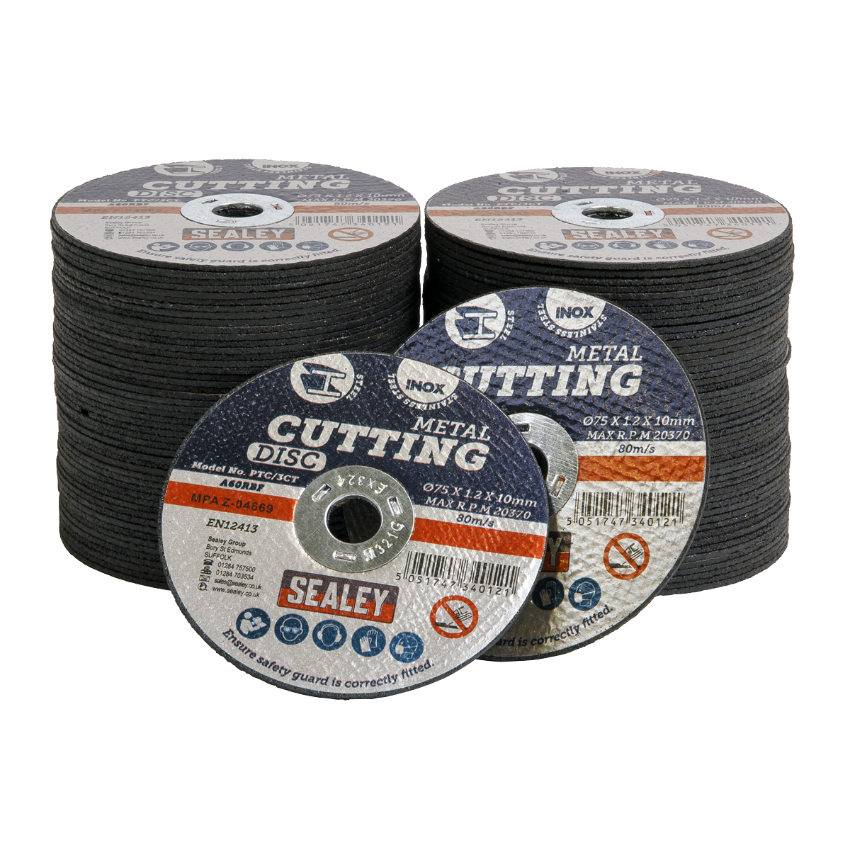 Sealey Cutting Discs, Ø75 x 1.2mm Ø10mm Bore - Pack of 100, PTC/3CT100