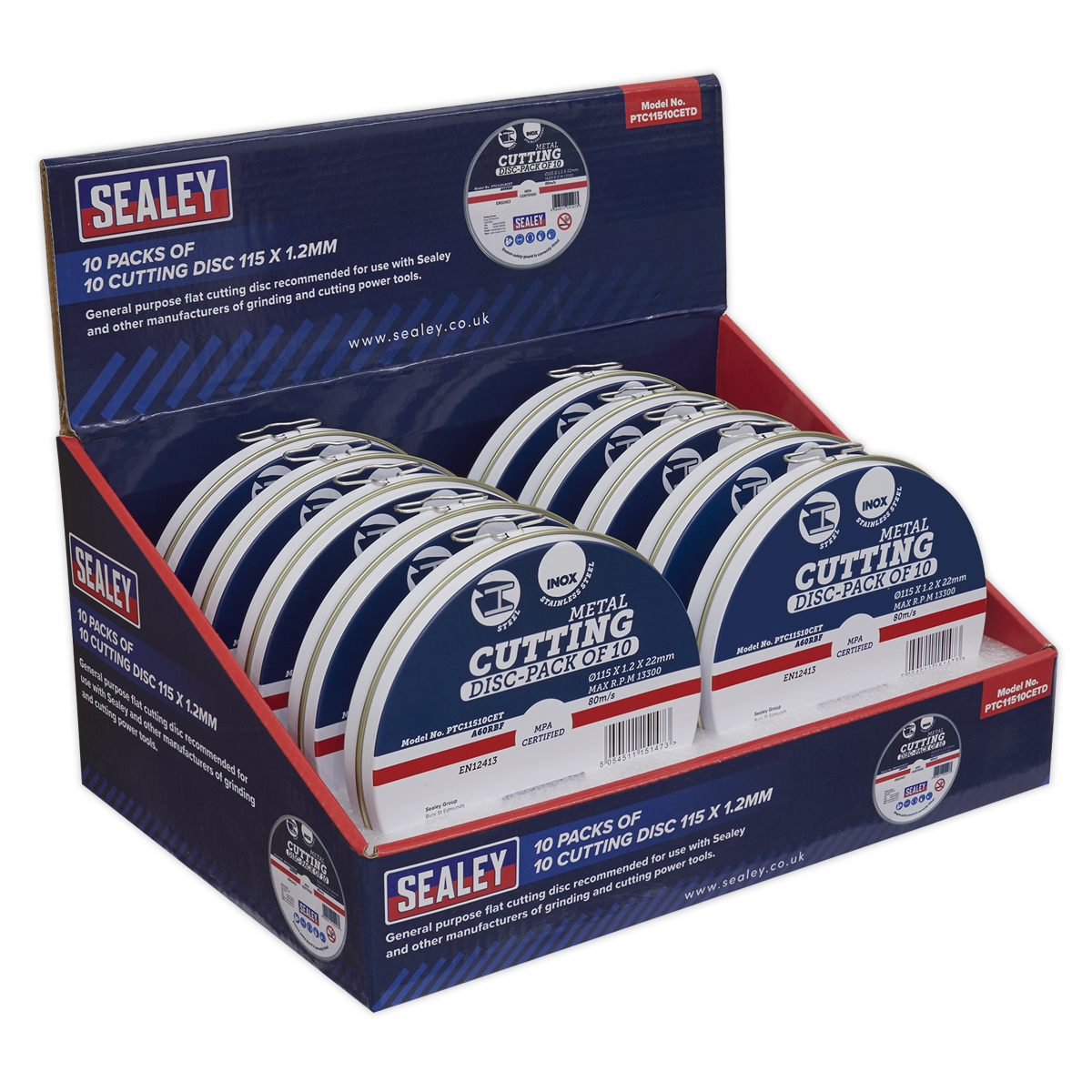 Sealey Cutting Discs, Countertop Display, 115 x 1.2mm - Packs of 10, PTC11510CETD